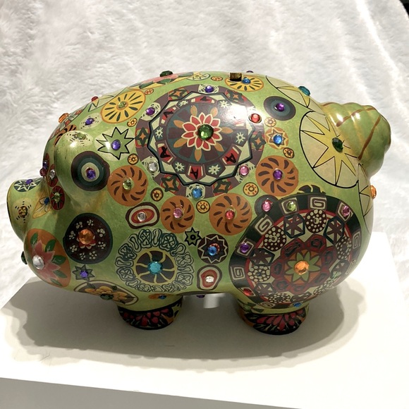 Vintage Other - VTG🫧 Hippie Flower Ceramic Hand Painted Piggy Bank Boho Mexican